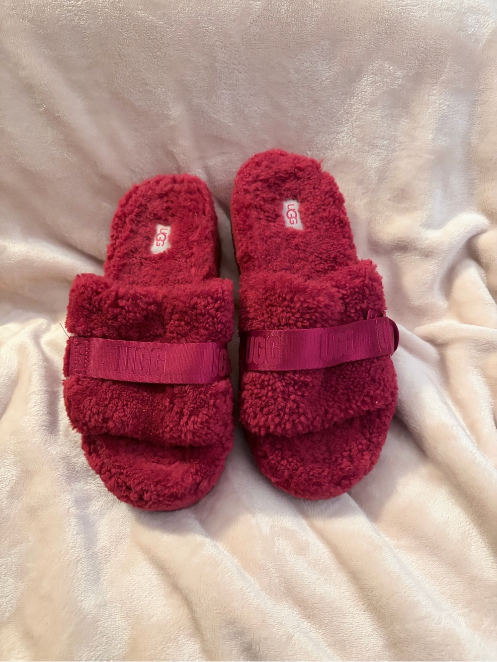 UGG Plush Fluff Slide Sandals in Deep Berry